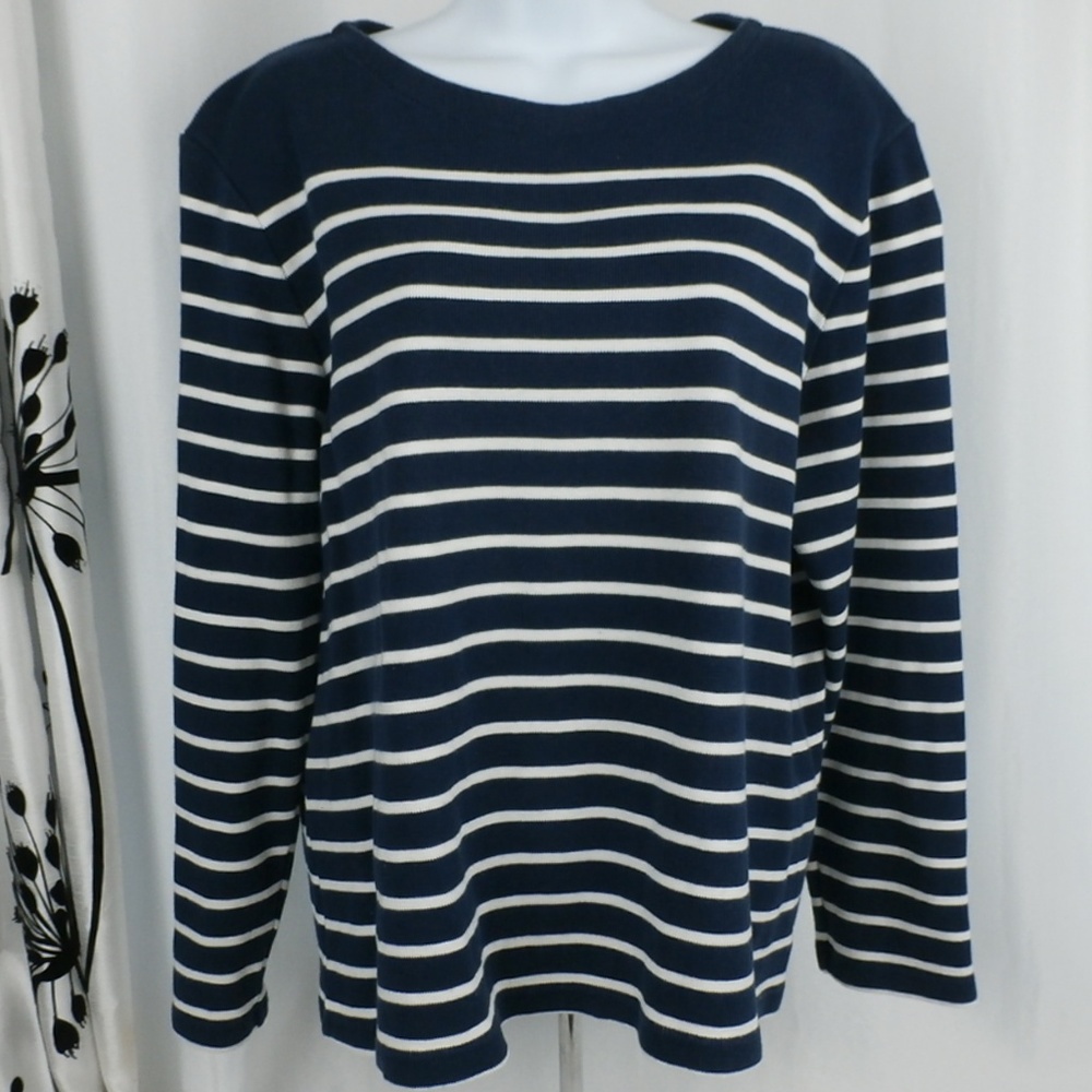 Eddie Bauer Navy/White Strip Long Sleeve PL